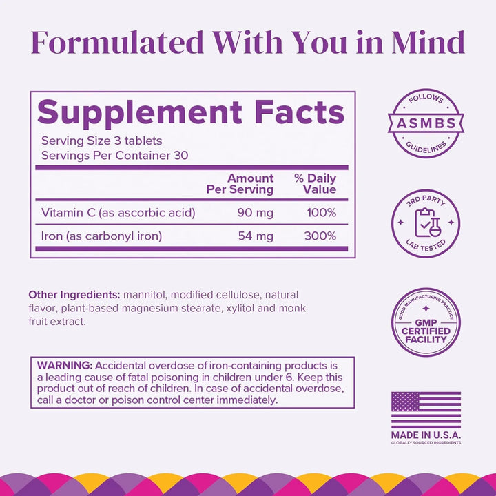 Hierro Con Vitamina C 90 Tab Suministro 1 Mes Disolución Ráp - Imagen 6