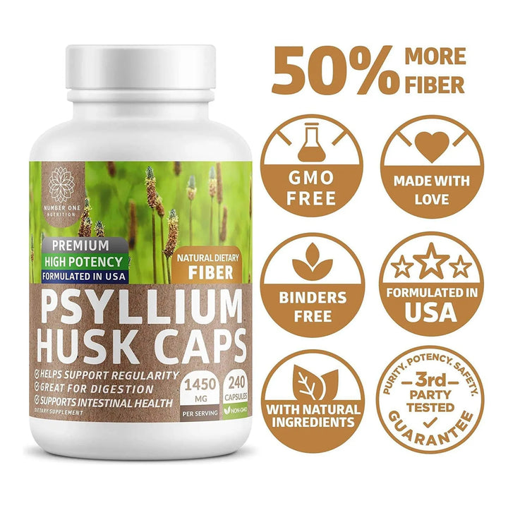 Cápsulas Naturales De Cáscara De Psyllium 1450 Mg Potente Fi - Imagen 5