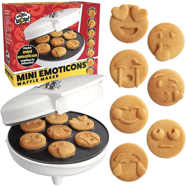 Maquina Para Mini Waffles 7 Emojis Antiadherente Divertida Y Practica