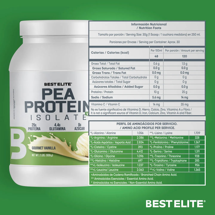 Vegan Protein De Best Elite 2 Lb 2 Libras 2lb Pea Isolate Proteina Vegana Aislada De Arveja Veggie Vegetal Sports - Imagen 3