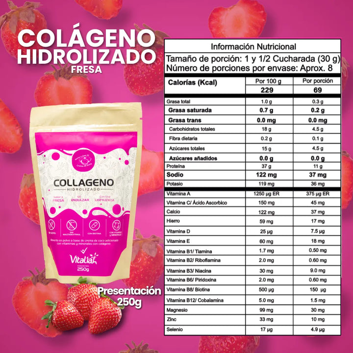 Colágeno Hidrolizado Fresa Vitaliah Doypack 250g - Imagen 6