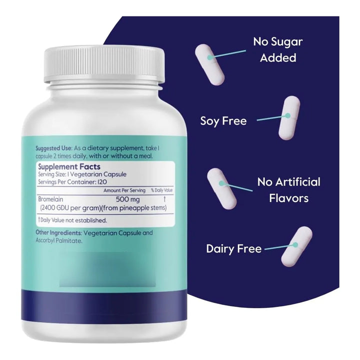 Bromelina 500 Mg 2400 Gdu Por Gramo 120 Cápsulas Sin Esteara - Imagen 2