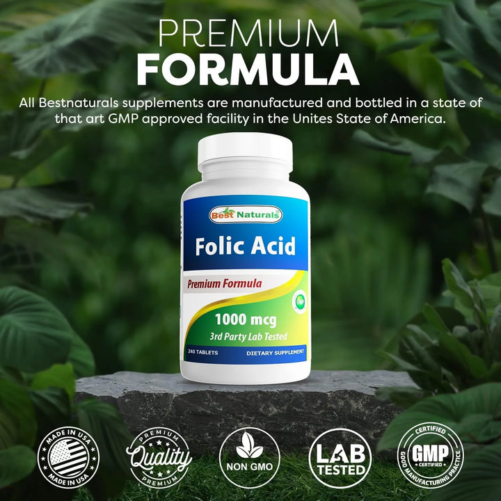 Ácido Fólico 1000 Mcg Vitamina B9 240 Tabletas Paquete Tres - Imagen 5