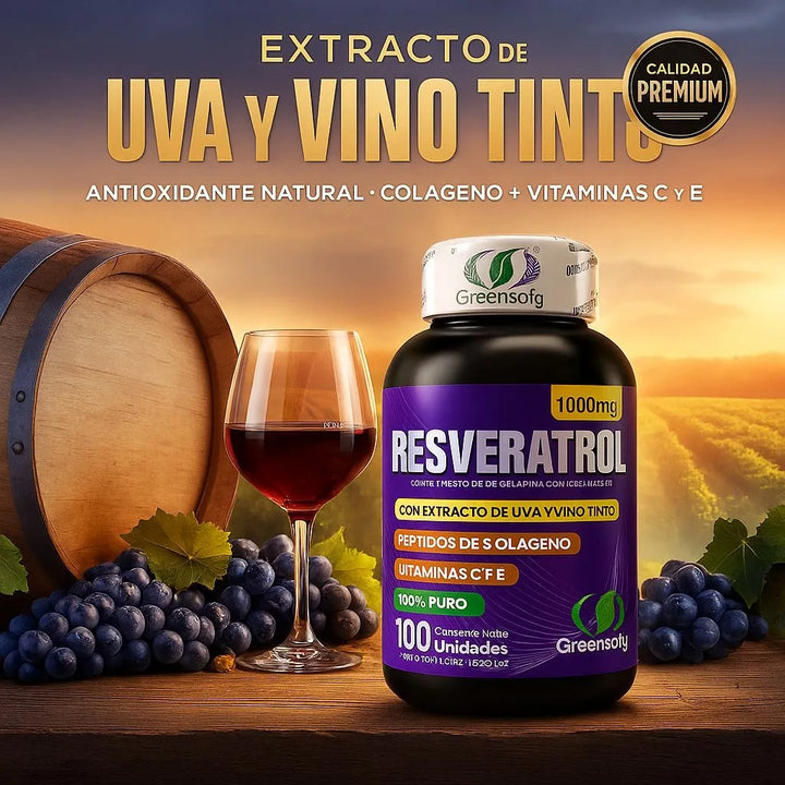 Resveratrol1000mg Con Colágeno Vitamina Cye Extracto De Uva Y Vino Tinto Antioxidante Natural Salud Celular Cardiovascular 100unidades Invima Original - Imagen 5