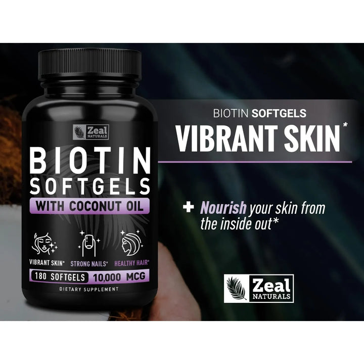 Biotina 10000 Mcg Con Aceite De Coco 180 Cápsulas Blandas Ca - Imagen 5