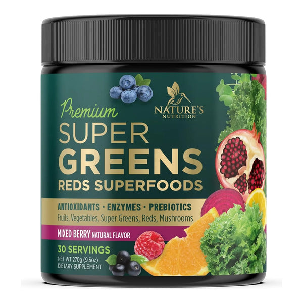 Mezcla Super Greens Energizante Con Espirulina Y Probióticos Sabor A Bayas