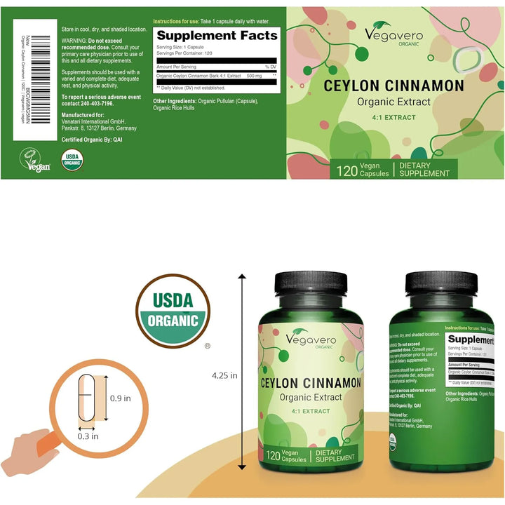 Canela De Ceilán Orgánica 2000 Mg Usda Certificado 120 Cápsu - Imagen 2