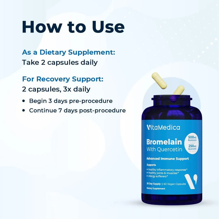 Bromelina 500 Mg Quercetina 250 Mg Inmunidad Soporte Articul - Imagen 7