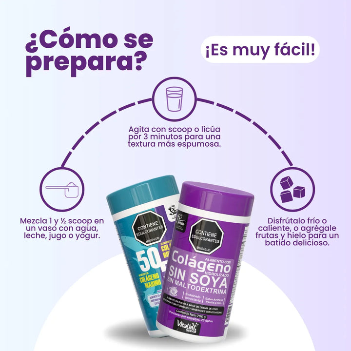 Vitaliah Colágeno Hidrolizado X3: 2 Vainilla + 1 50/50 Marino - Imagen 5