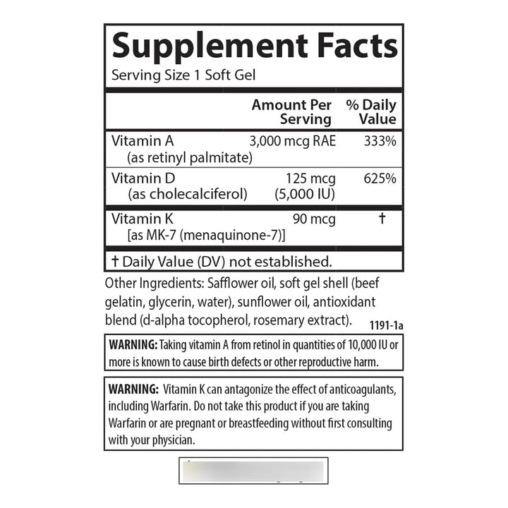 Vitaminas A D3 K2 3000 Mcg Rae 125 Mcg D3 90 Mcg K2 Mk7 Fort - Imagen 4