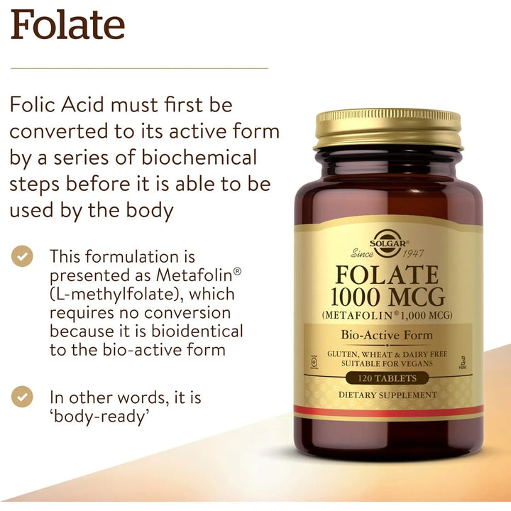 Ácido Fólico 1000mcg Bioactivo Salud Del Corazón 120 Tab - Imagen 3