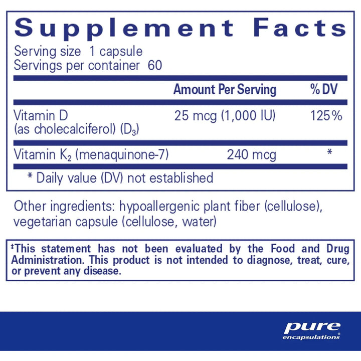 Cápsulas Vitamina K2 D3 Para Salud Cardíaca 60 Unidades Vega - Imagen 2