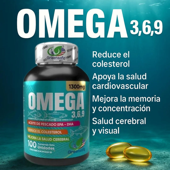Omega 3-6-9 1300mg Greensofg | 100 Cápsulas Masticables | Reduce Colesterol, Apoya La Salud Cardiovascular Y Mejora Memoria Y Concentración - Imagen 5