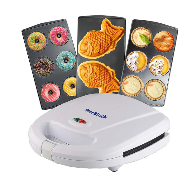 Máquina Para Hacer Mini Donuts Pastel Y Quiche 3 En 1 StarBlue 700W