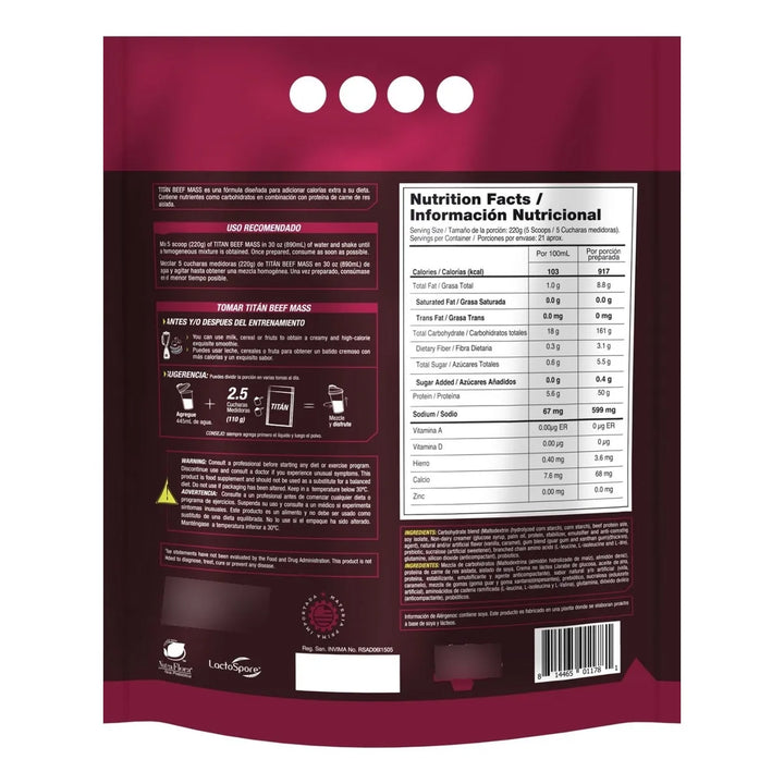Proteina Titan Beef Mass 10 Lb - Imagen 2