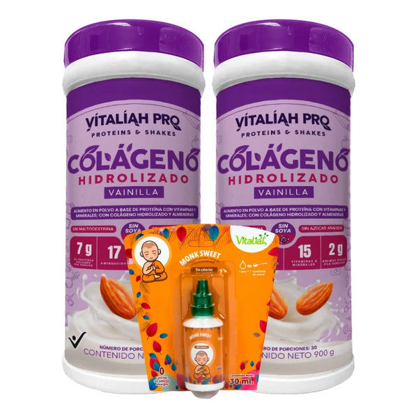 Kit Vitaliah Colágeno Hidrolizado Vpro Vainilla X2 + Monk 30ml - Imagen 1