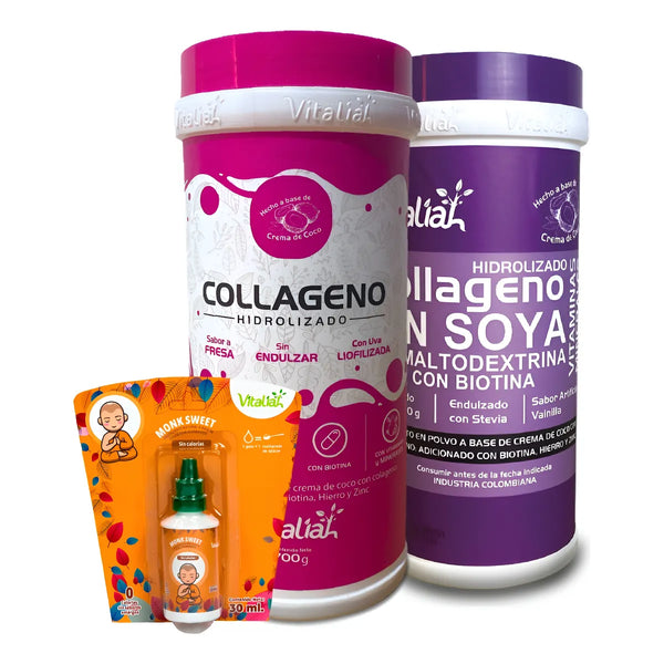 Kit Colágeno Hidrolizado Vitaliah Fresa Y Vainilla + Endulzante Monk 30ml - Imagen 1