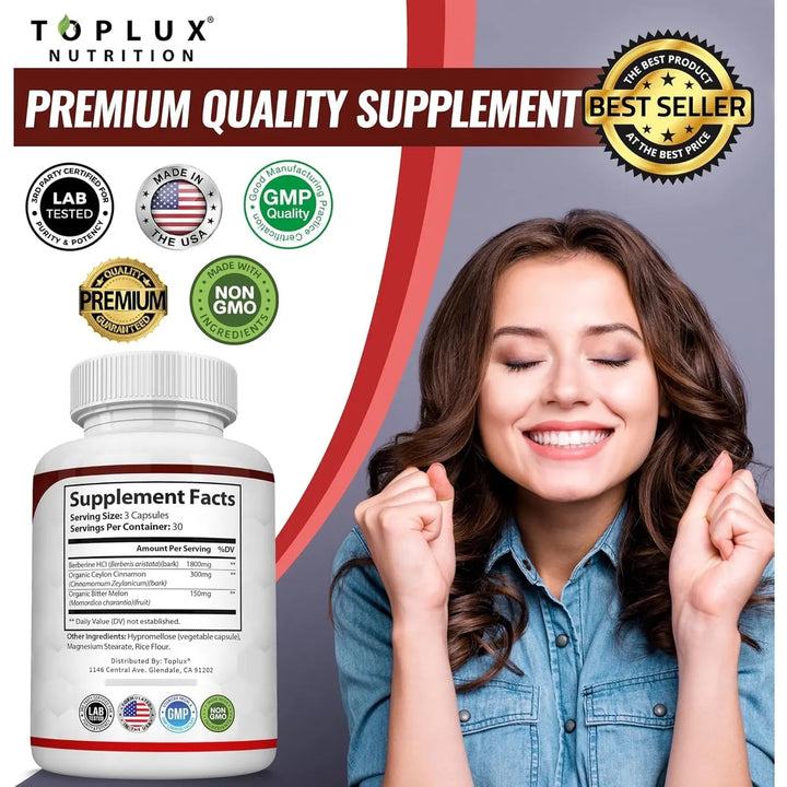 Berberina Hcl 2250 Mg Con Canela De Ceilán Y Melón Amargo Al - Imagen 6