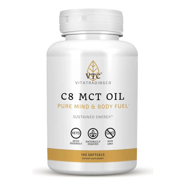 Cápsulas Aceite MCT C8 Natural De Coco 100 Unidades Energía Sostenida Keto