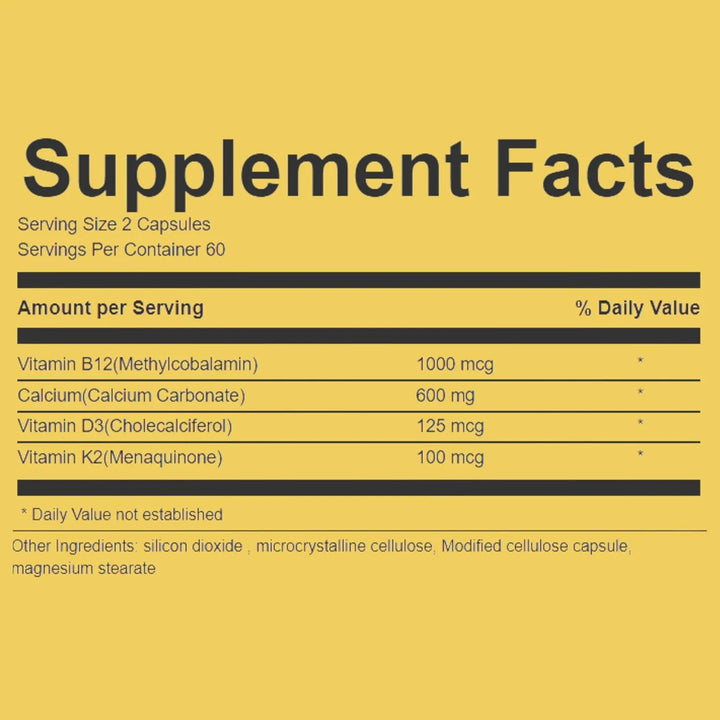 Calcio Extra Fuerte 600 Mg Vitamina D3 5000 Ui K2 B12 Comple - Imagen 6