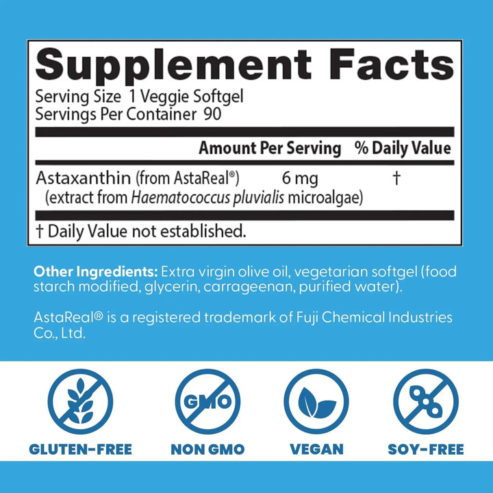 Antioxidante Astaxantina 6 Mg Cuidado Piel Y Salud Ocular 90 - Imagen 3