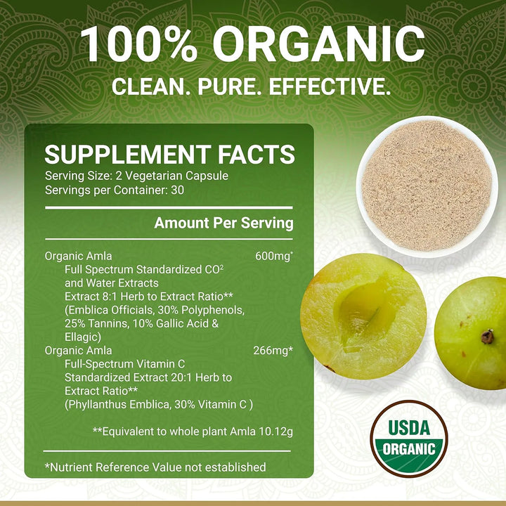 Cápsulas Orgánicas Amla Vitamina C Certificadas Usda A Base - Imagen 4