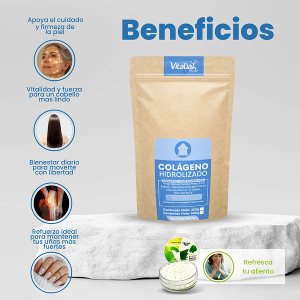 Colágeno Hidrolizado Puro Vitaliah 500g + Mentas Naturales - Imagen 2