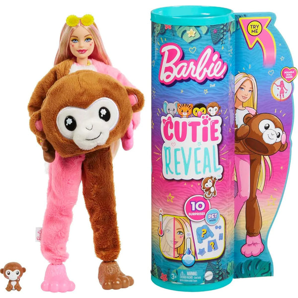 Barbie Muñeca Cutie Reveal Con Peluche De Mono 10 Sorpresas Moda Y Diversión