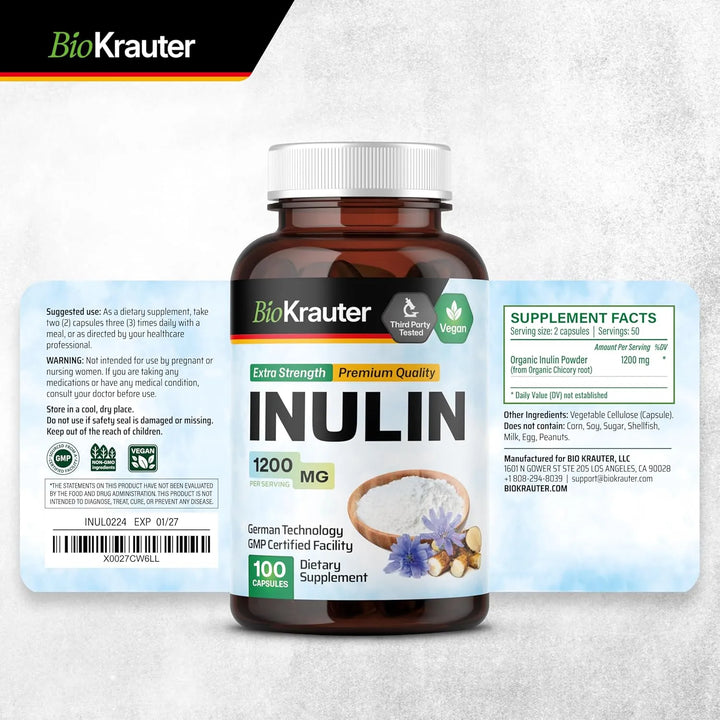 Cápsulas Inulina Polvo 1200 Mg 100 Unidades Fibra Soluble Pu - Imagen 7