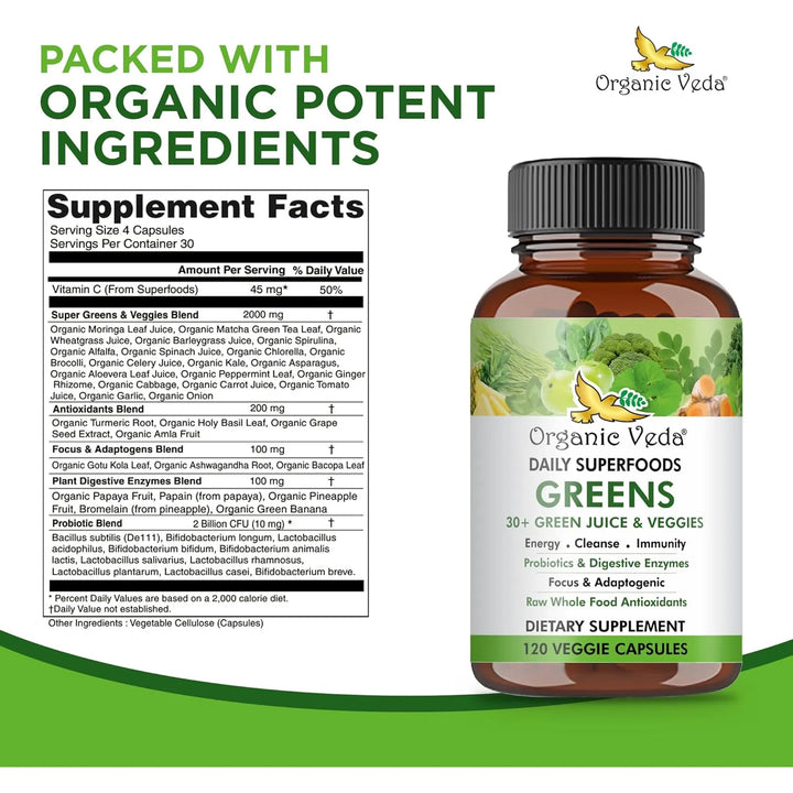 Cápsulas Orgánicas Super Greens 8 En 1 Con Moringa Té Verde - Imagen 3