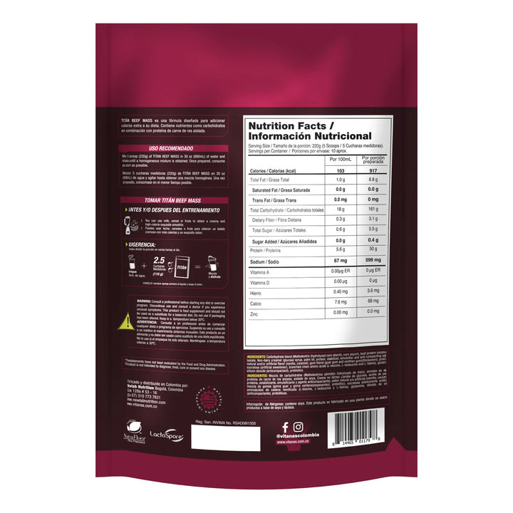 Proteina Titan Beef Mass (5lbs) Vitanas Similar Carnivor Mass - Imagen 2