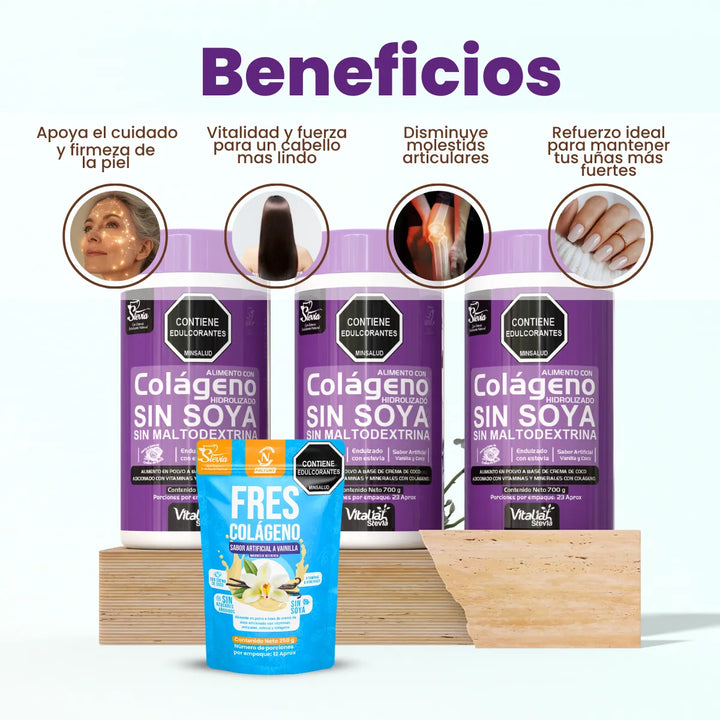 Kit Colágeno Hidrolizado Vitaliah Vainilla X3 + Doypack Vainilla Nf - Imagen 2