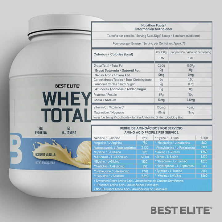 Proteina Whey Total 5 Lb 5 Libras 5lb Best Elite Pure Protein - Imagen 2