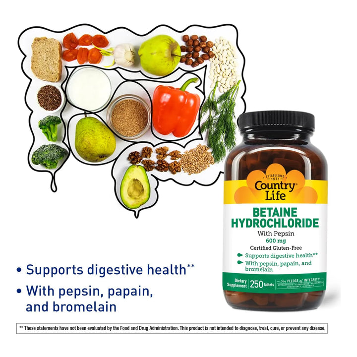 Betaína Clorhidrato Con Pepsina 600 Mg 250 Tabletas Digestió - Imagen 3