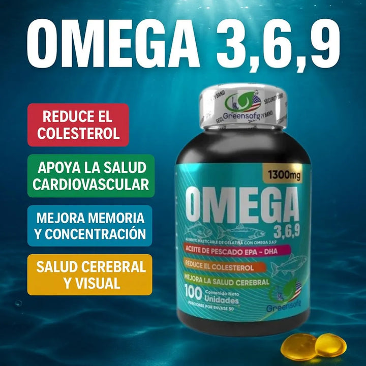 Omega 3-6-9 1300mg Greensofg | 100 Cápsulas Masticables | Reduce Colesterol, Apoya La Salud Cardiovascular Y Mejora Memoria Y Concentración - Imagen 3