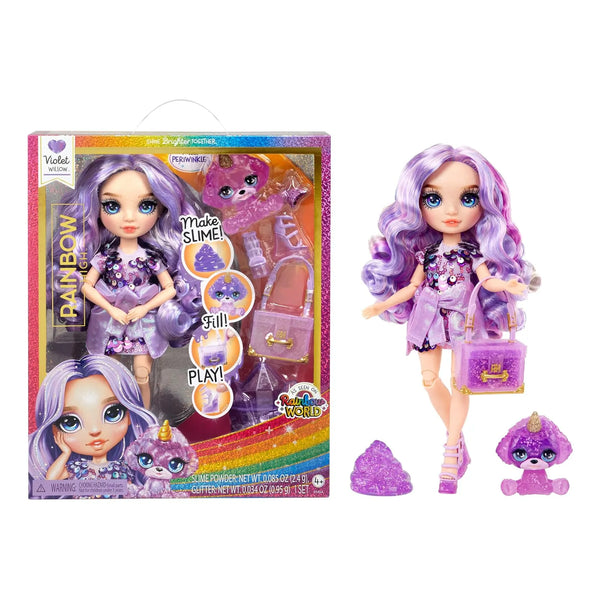 Muñeca Rainbow High Violeta Con Kit Slime Brillante Y Mascota Yeti Articulada 11 Pulgadas