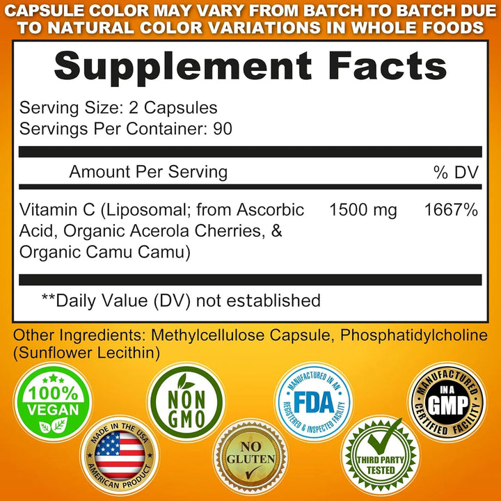 Cápsulas Liposomales Vitamina C 1500 Mg De Acerola Orgánica - Imagen 2