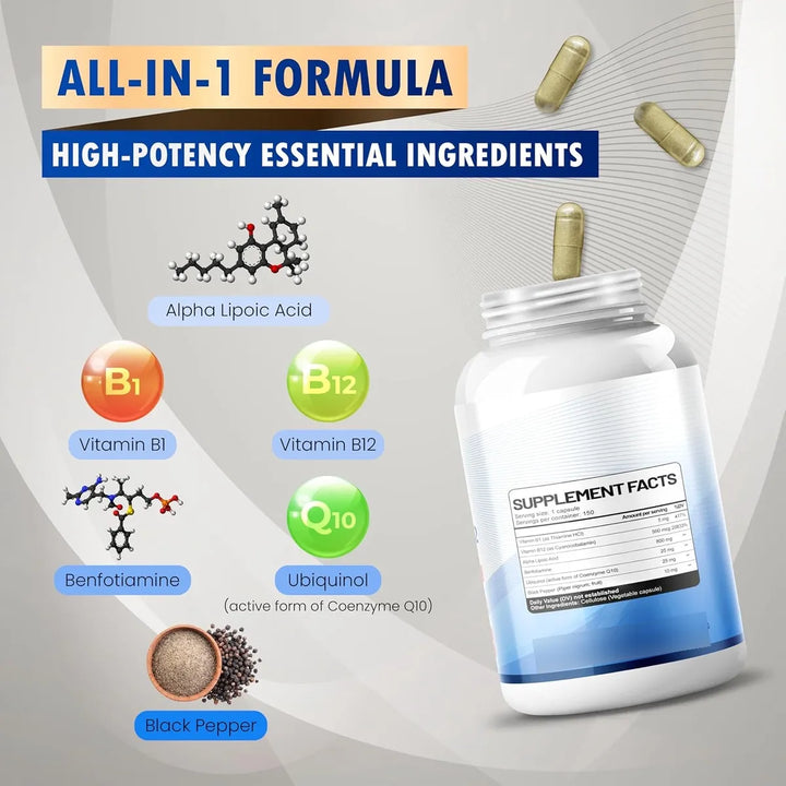 Ácido Alfa Lipoico 800 Mg Con Vitamina B1 Y B12 Benfotiamina - Imagen 2