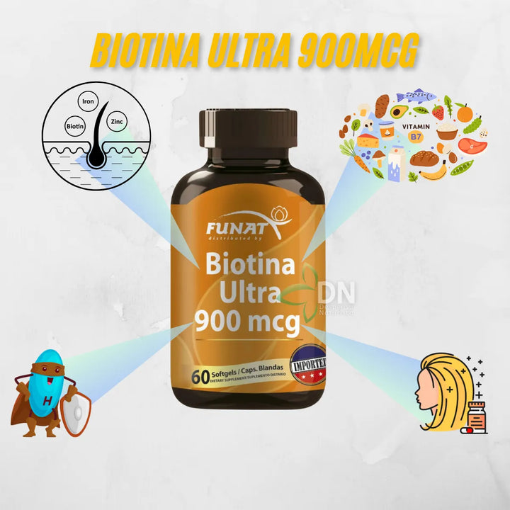 Biotina 900mcg Caida Cabello 60 - Imagen 2