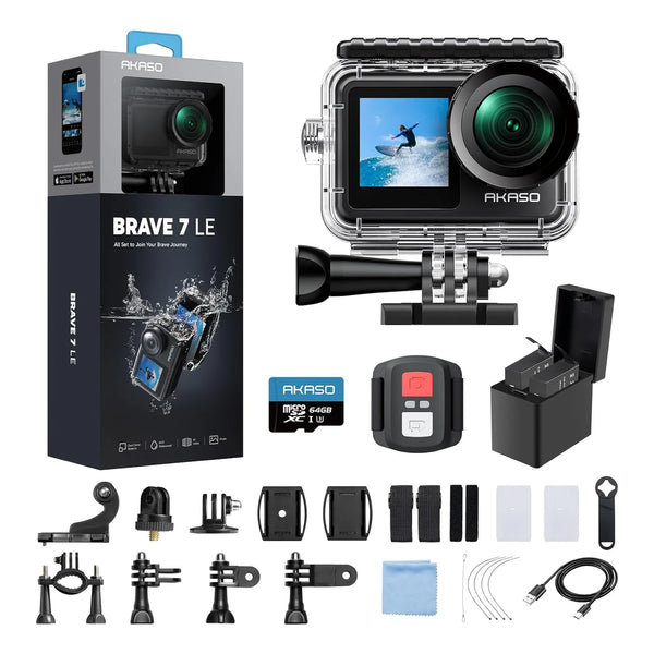 Akaso Brave 7 LE Cámara De Acción 4K30fps Resistente Al Agua Con Pantalla Doble Y Accesorios