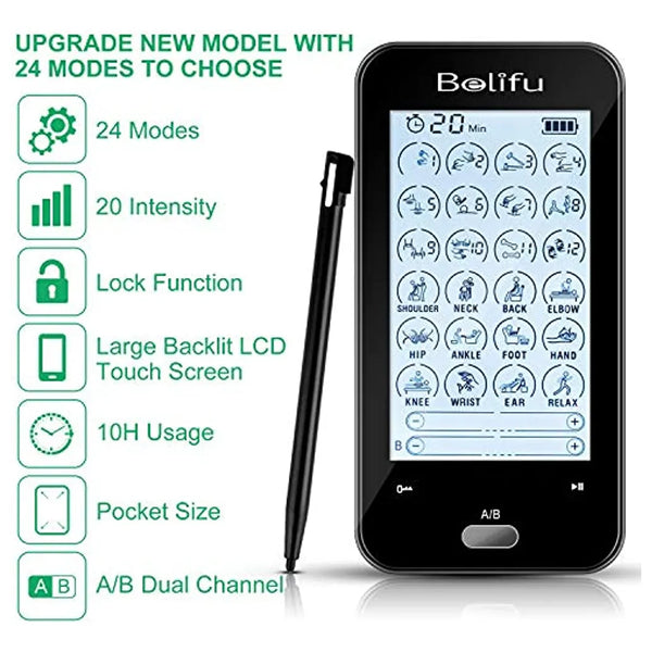 Belifu Dual Channel Tens Ems Unit 24 Modos Estimulador Muscu - Imagen 1