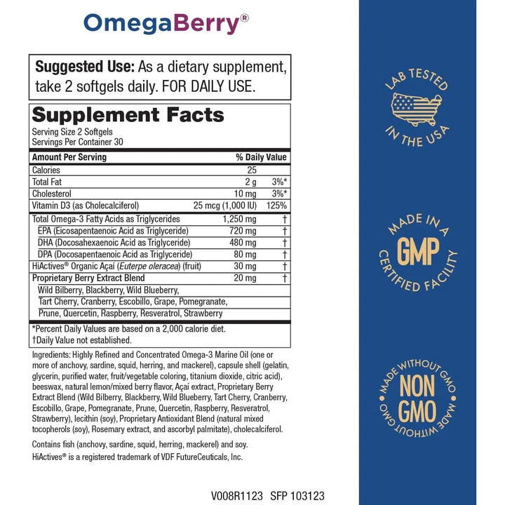 Aceite De Pescado Omegaberry Con Vitamina D3 Acai Orgánico 1 - Imagen 2