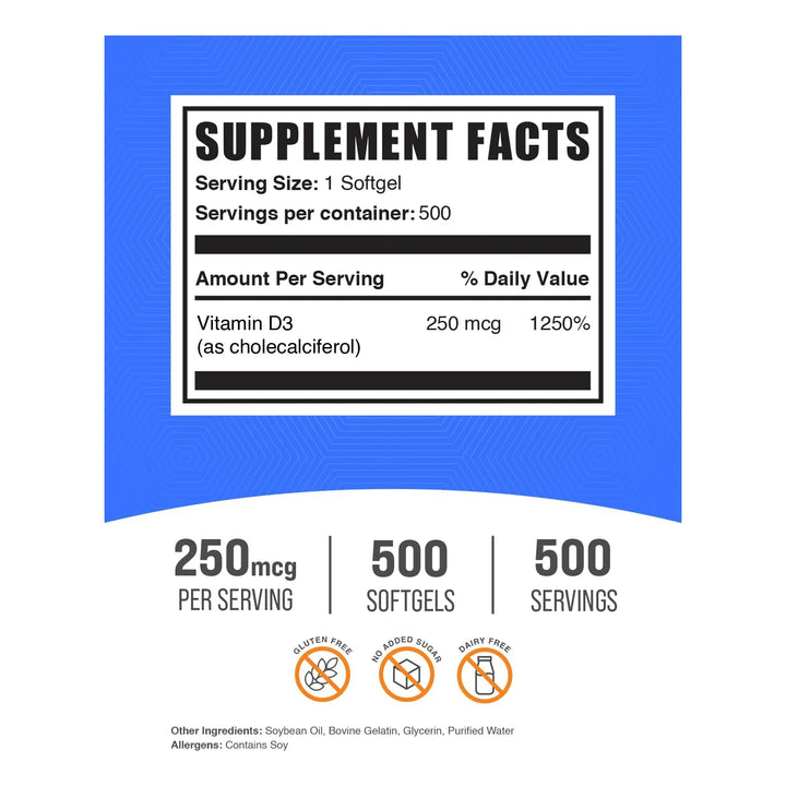 Vitamina D3 10000ui Colecalciferol 250mcg Softgels Suministr - Imagen 2
