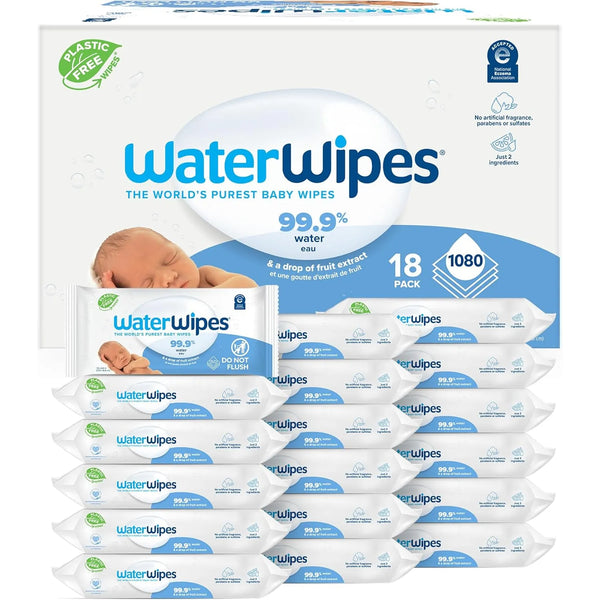 Toallitas WaterWipes Bebé 99.9% Agua Hipoalergénicas 1080 Unidades Sin Plástico