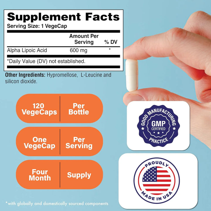 Ácido Alfa Lipoico 600 Mg 120 Cápsulas Antioxidante Universa - Imagen 2
