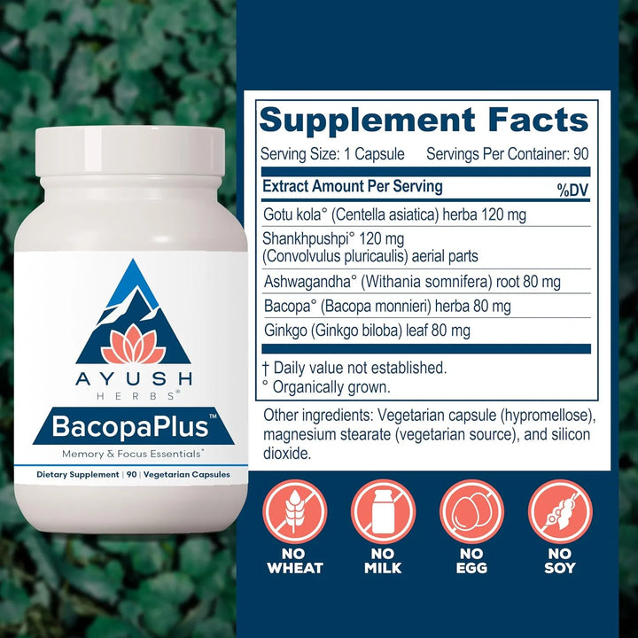 Bacopa Plus Ginkgo Biloba Apoyo Memoria Sistema Nervioso 90 - Imagen 3