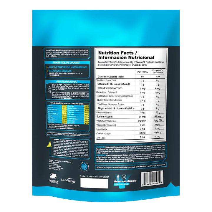 Proteina Whey Isolate Gourmet 5 Lbs - Parecido Isopure / Iso100 - Imagen 2