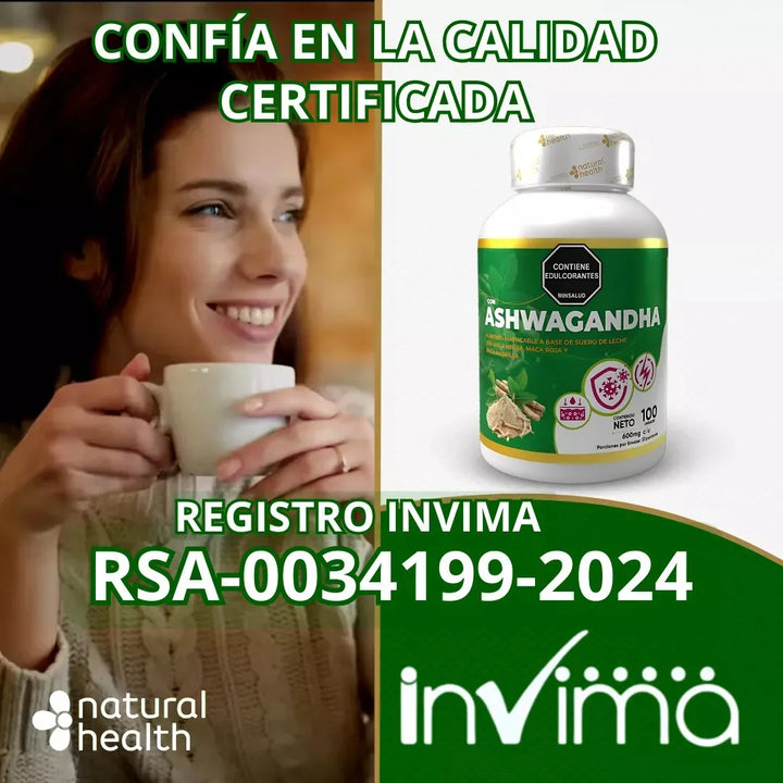 Ashwaganda Capsulas Invima Estrés Ansiedad Equilibra Cortisol Función Cognitiva Regula Azúcar Colesterol  Menopausia Aumenta Fuerza Masa Muscular - Imagen 6