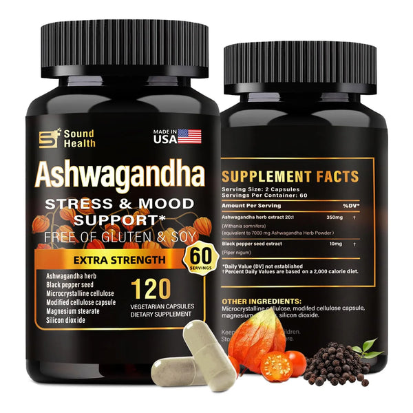 Ashwagandha 120 Cápsulas Extracto 20:1 Alivia Estrés Sueño Equilibrio Hormonal