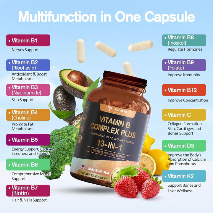 Complejo Vitamínico B 13 En 1 Con B1 B2 B3 B4 B5 B6 B7 B8 B9 - Imagen 3
